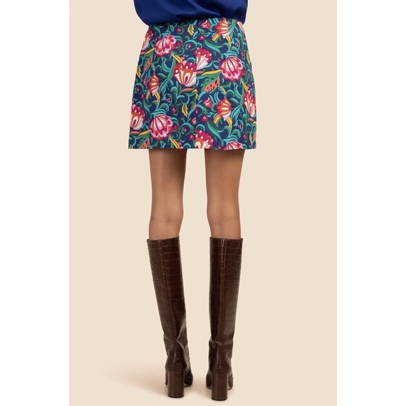 Trina Turk 'Rico' Floral-Print A-Line Mini-Skirt | Bengal Blue Multi | Women’s 6 - Picture 3 of 12